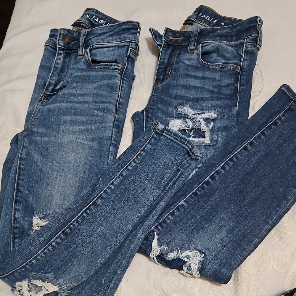 American Eagle Outfitters Women's Distressed Skinny Jeans Bundle Of 2